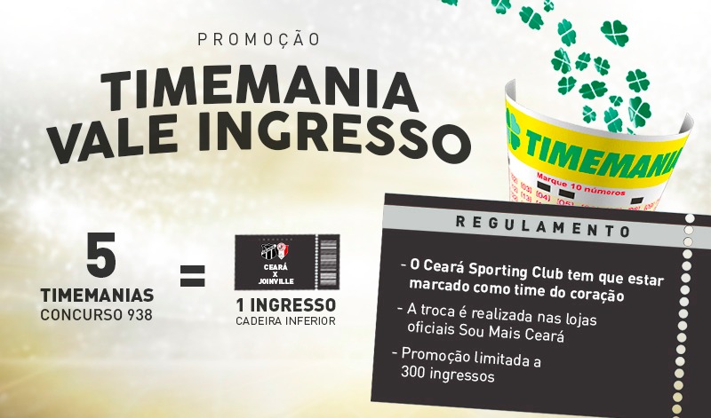 Troque apostas na Timemania por ingresso de Ceará x Joinville
