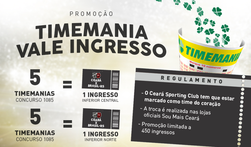 Troque apostas da Timemania por ingressos de Ceará e Brasil de Pelotas-RS