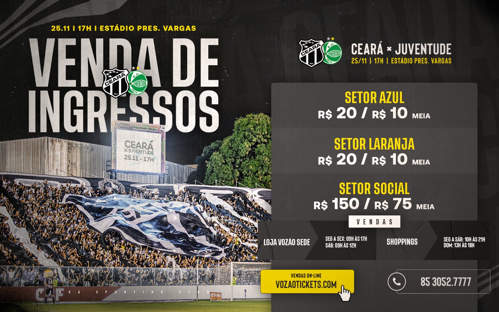 Saiba como adquirir seu ingresso para o duelo entre Ceará e Juventude/RS