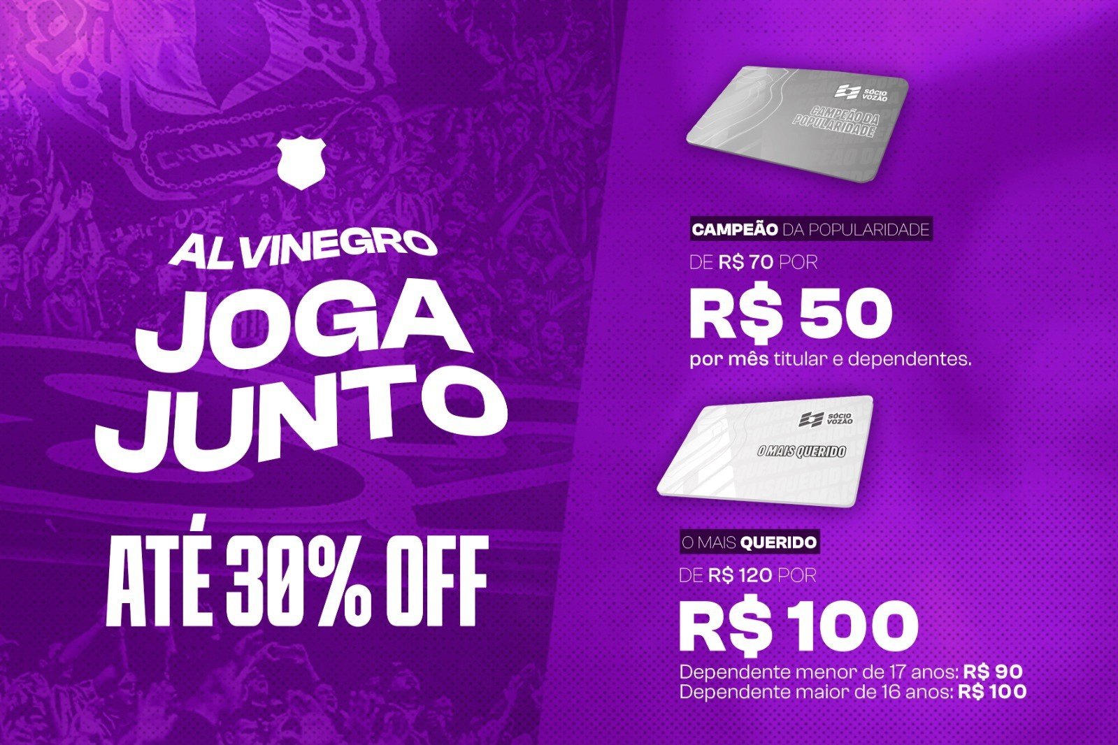 Sócio Vozão oferece desconto para torcedores se associarem aos planos "Campeão da Popularidade" e "Mais Querido"