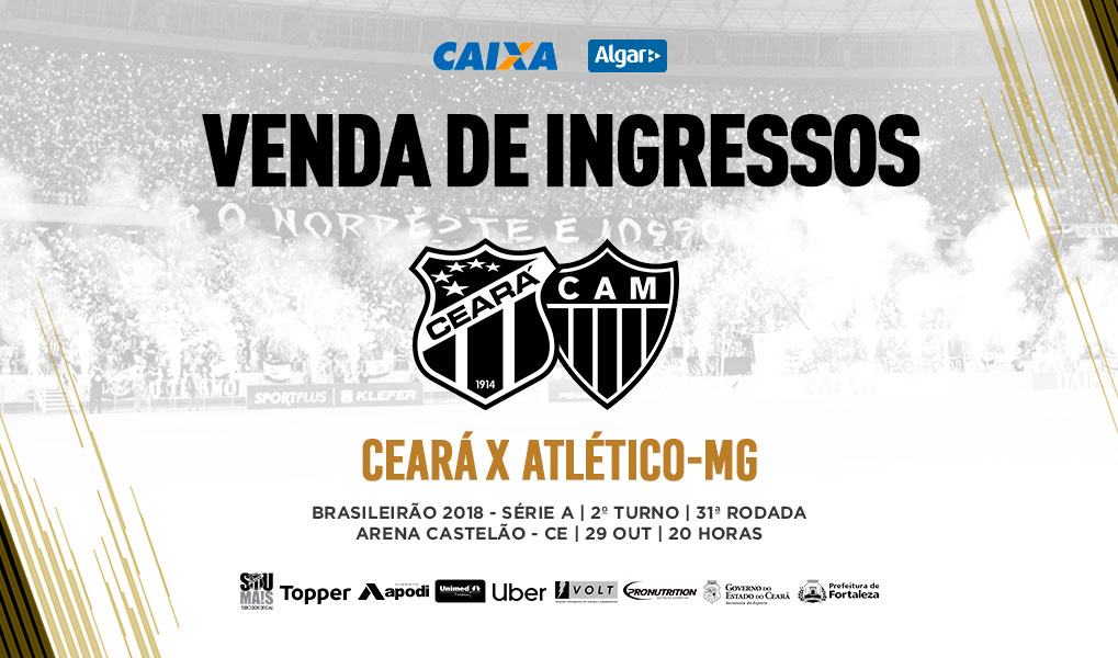 Com preços promocionais, venda de ingressos para Ceará x Atlético/MG inicia nessa terça-feira