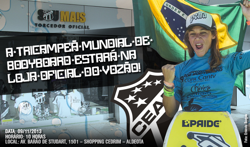 Tricampeã mundial de bodyboard, Isabela Sousa estará na Loja Oficial hoje
