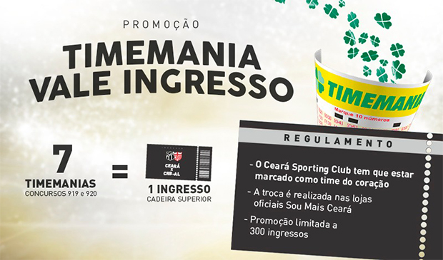 Troque apostas da Timemania por ingressos de Ceará x CRB na Arena Castelão