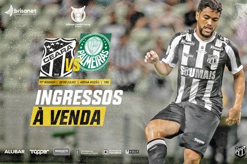 Venda de ingressos online, para o jogo Ceará x Palmeiras, já está disponível