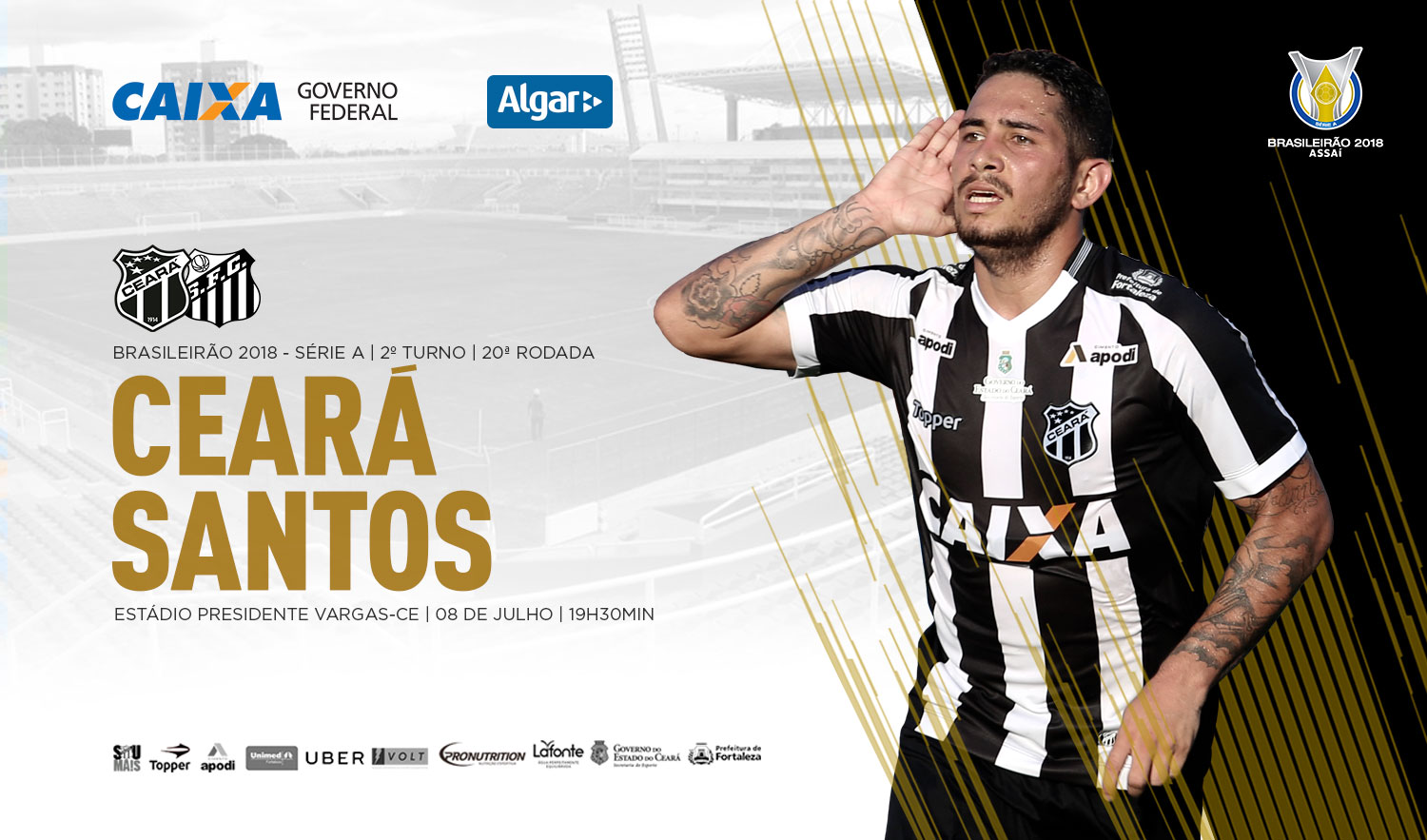 Buscando manter sequência positiva no Brasileirão, Ceará enfrenta o Santos, hoje, no PV