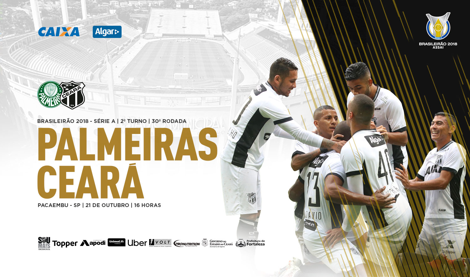 No Pacaembu, Ceará enfrenta o líder Palmeiras pelo Brasileirão