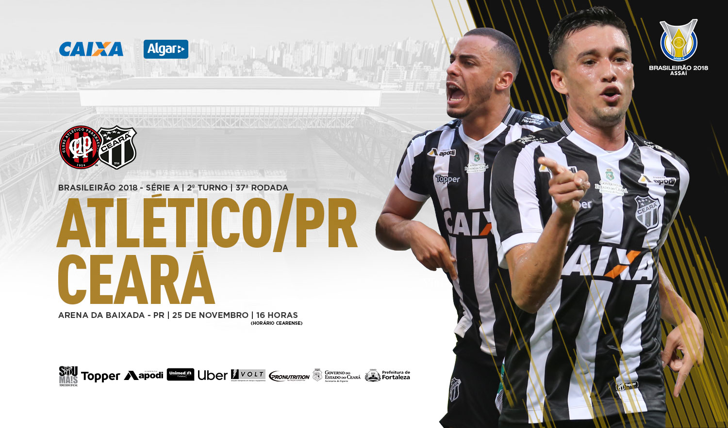 Na Arena da Baixada, Ceará enfrenta Atlético/PR na penúltima rodada do Brasileirão
