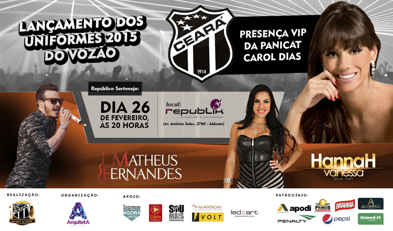 Nesta quinta-feira, Vozão lançará uniformes 2015 com presença da Panicat Carol Dias