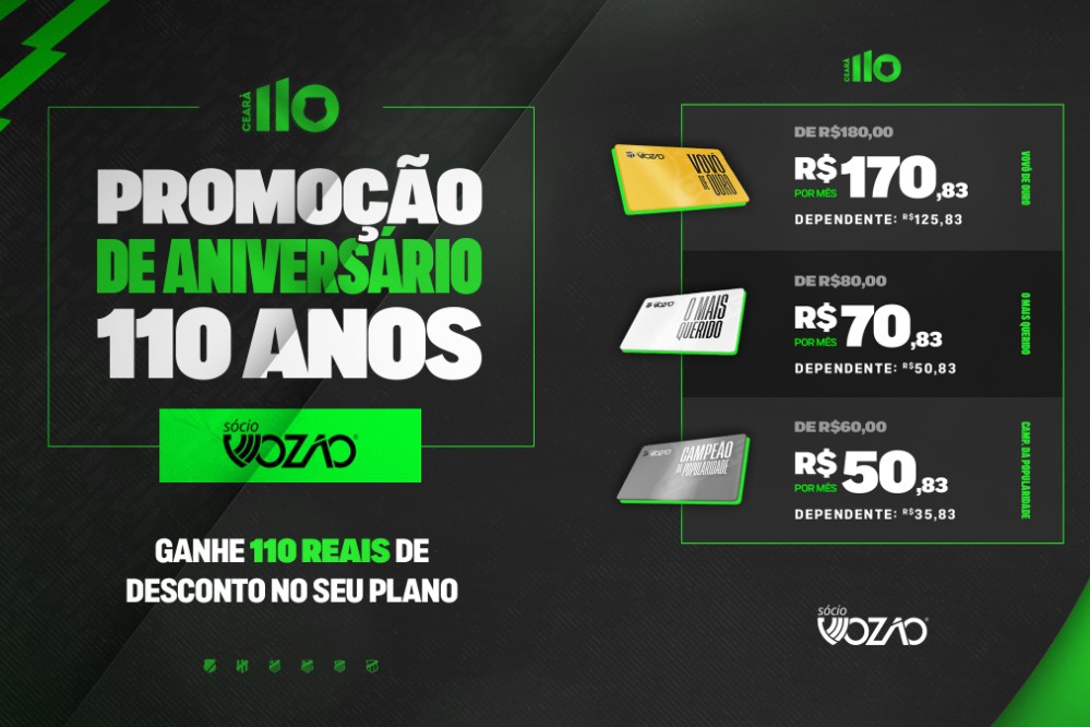 Com descontos de 110 reais, Sócio Vozão lança promoção em alusão ao aniversário do Mais Querido