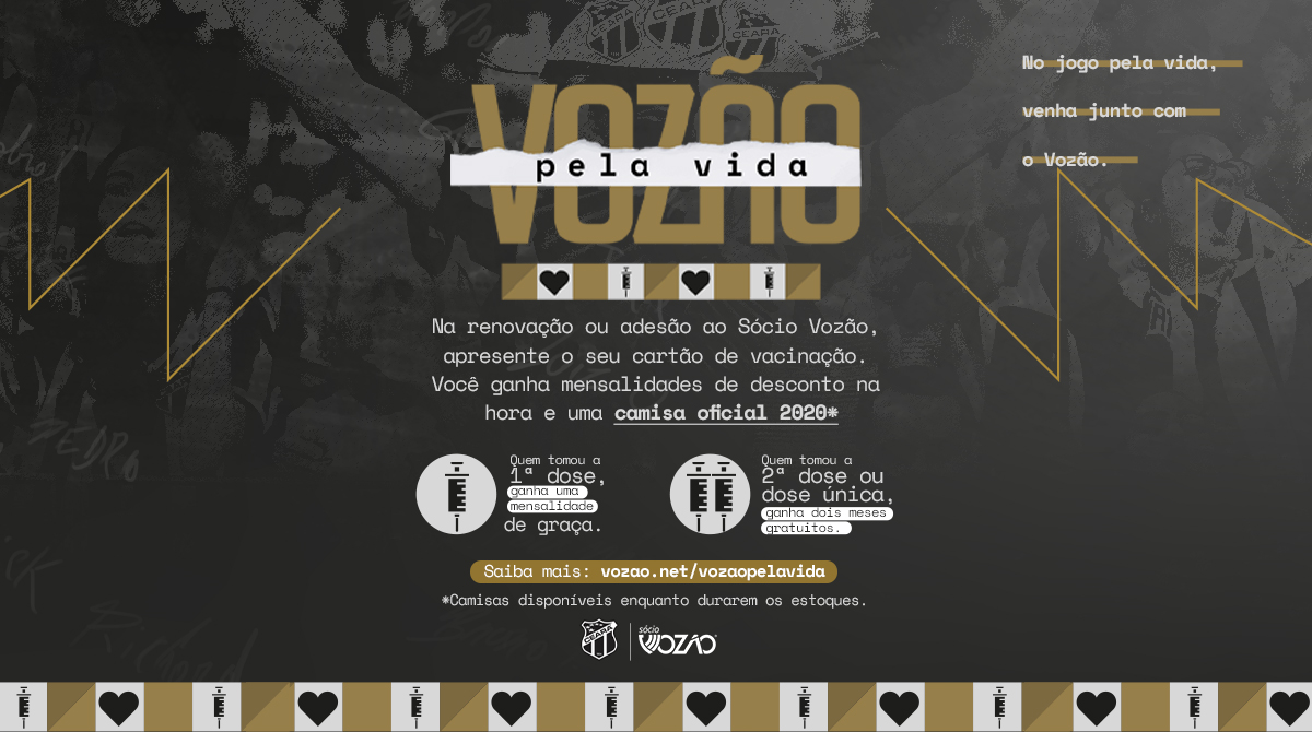 Ceará lança #VozãoPelaVida e vai dar mensalidades gratuitas do Sócio Vozão para quem se vacinar
